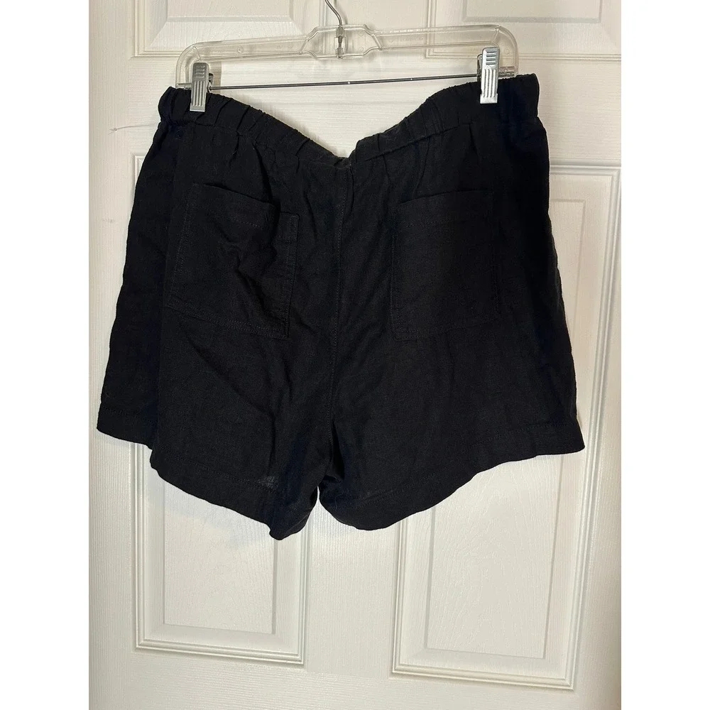 Briggs Black Linen Blend Elastic Waist Shorts Relaxed Fit Large - Picture 2 of 6